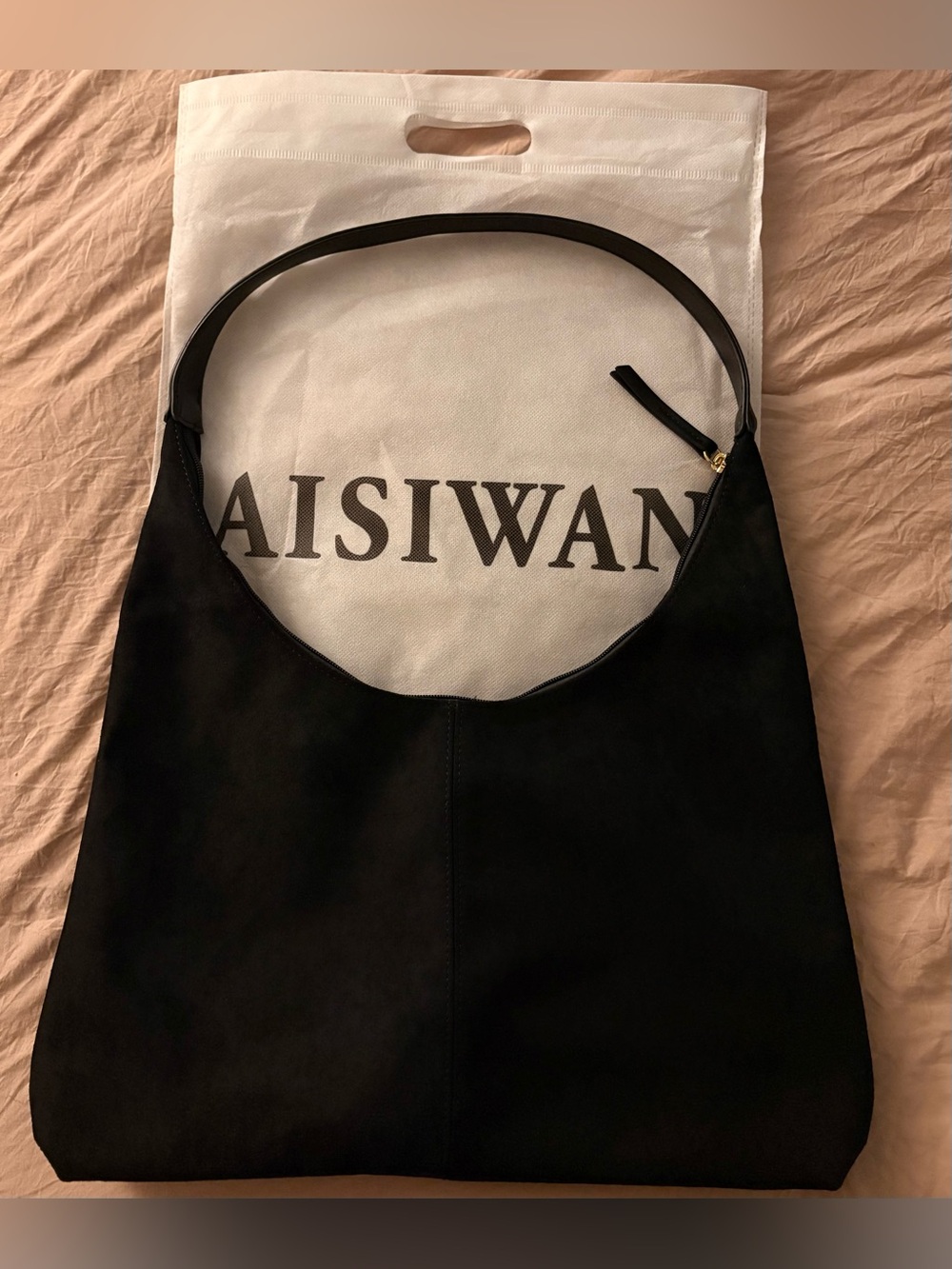 Black Shoulder Hobo Bag - Minimal Suede Look